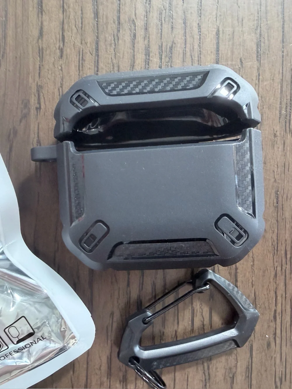 Rugged Black Protective Case for AirPods 4 with Carabiner